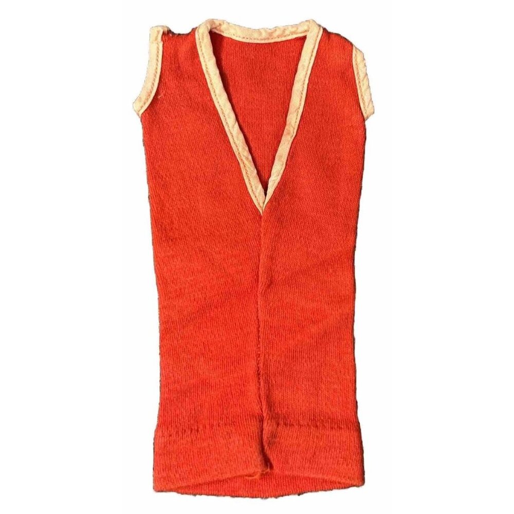 Vintage Barbie Francie Stacey Doll 60s 70s Dress Vneck Red Pink Trim MOD